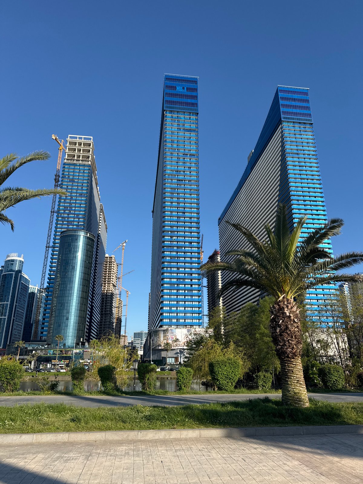 Modern Batumi waterfront district documented on sunny afternoon
