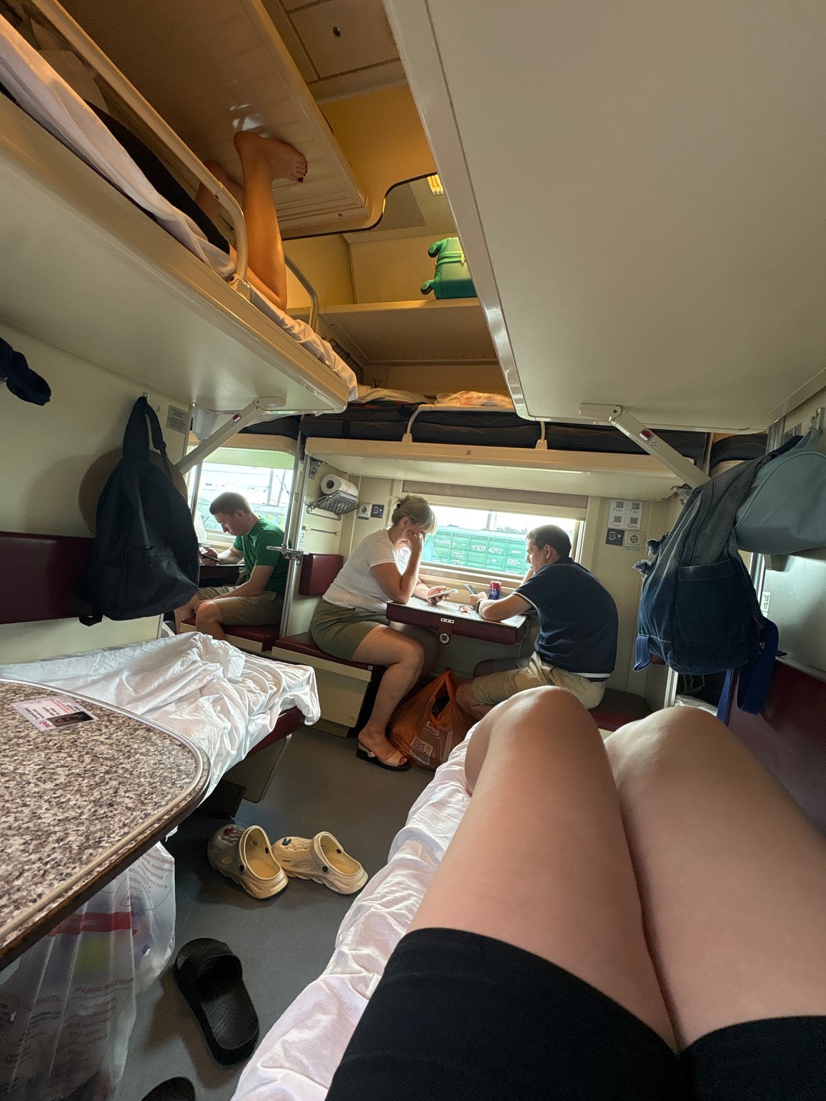 Lazy downtime in a Russian sleeper train compartment