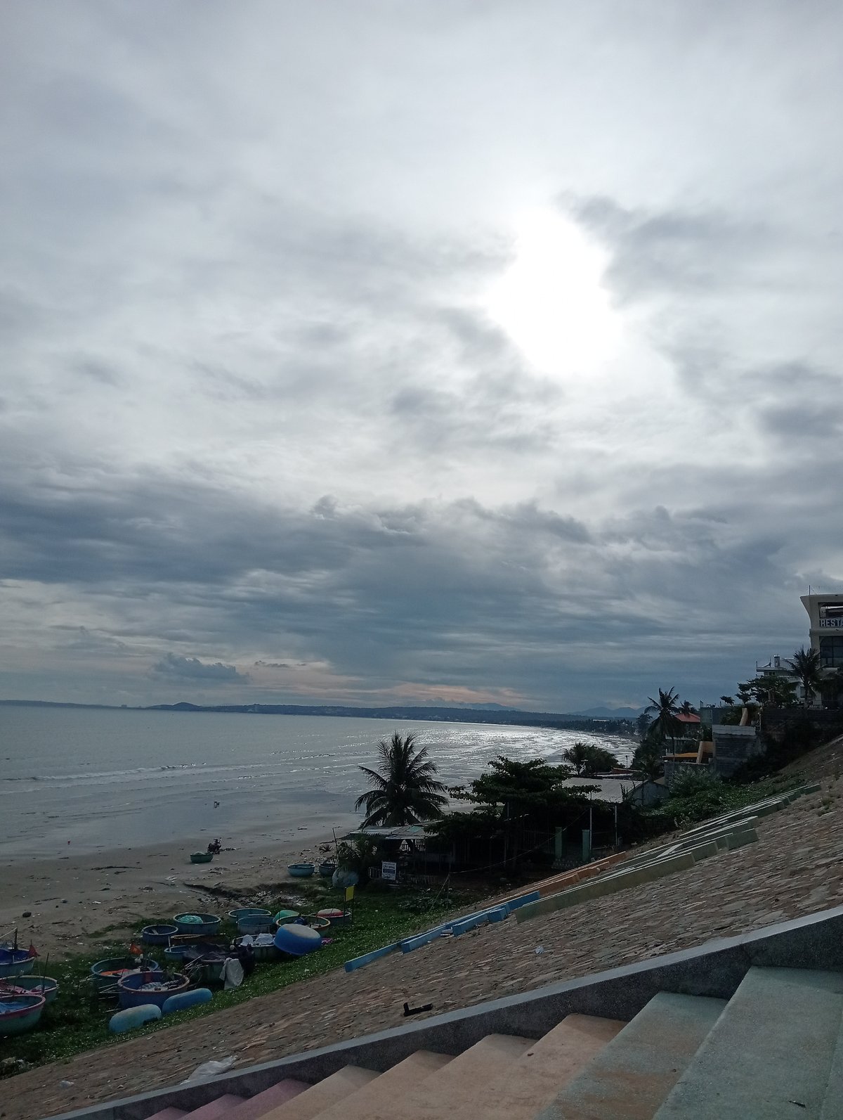Coastal scenes document overcast day with beaches, architecture, dogs