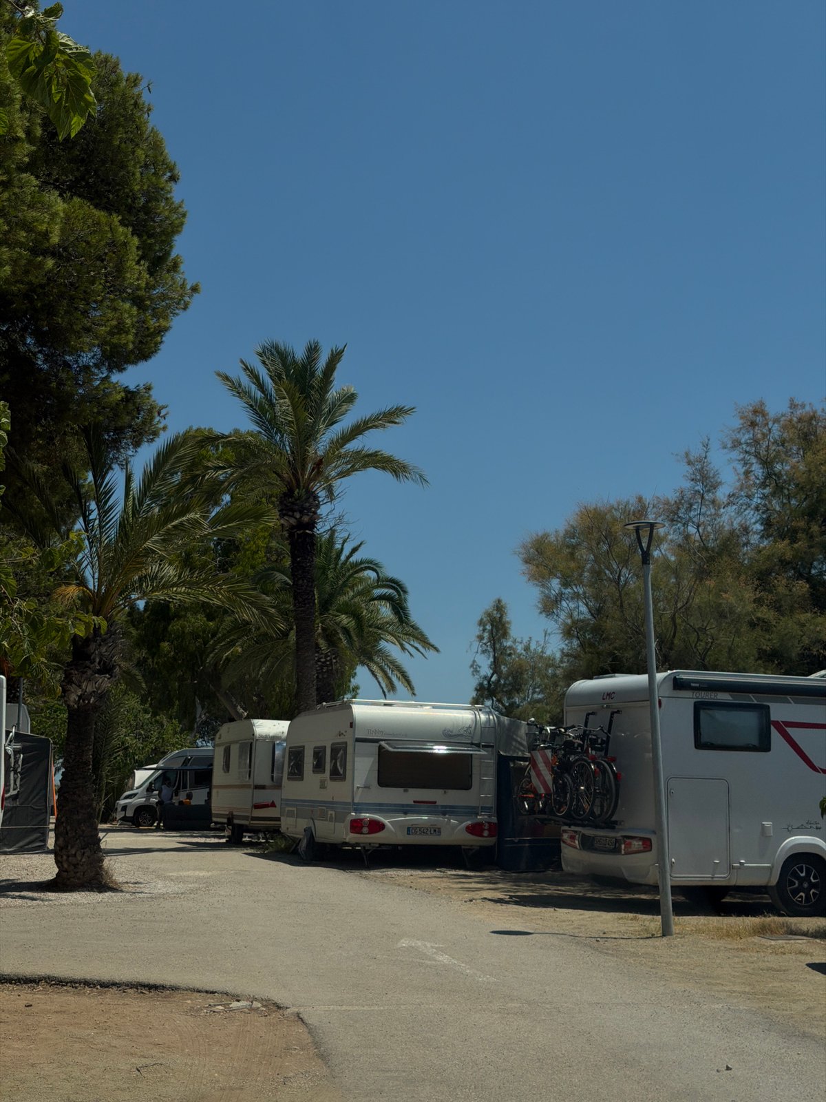 Alcanar campsite: motorhomes, bungalows, and blooming greenery