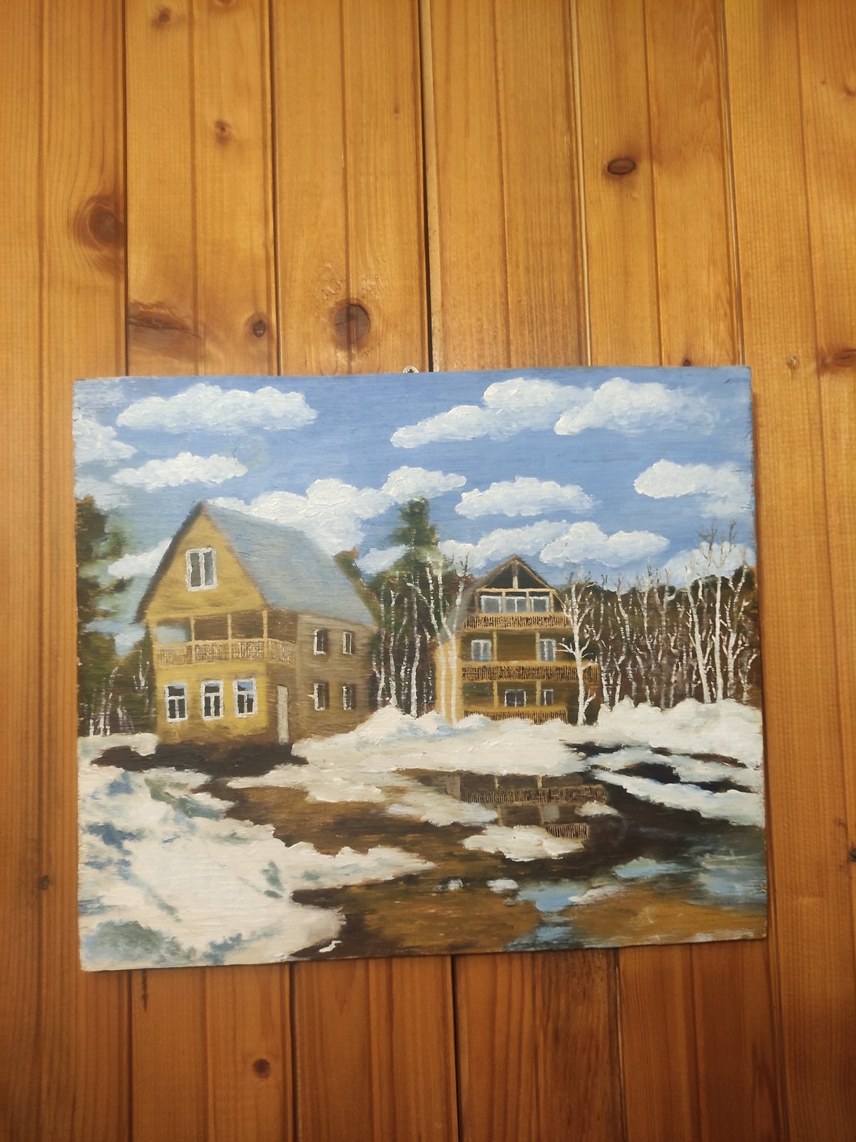 Winter house painting documented by witness