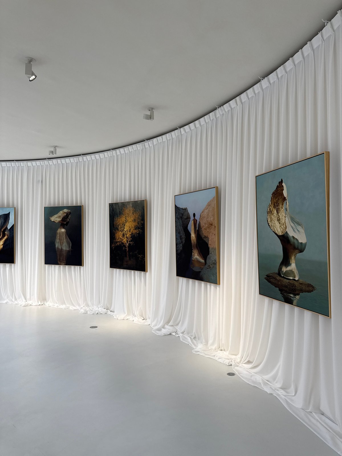Gallery interior with draped ceiling documented in Seoul