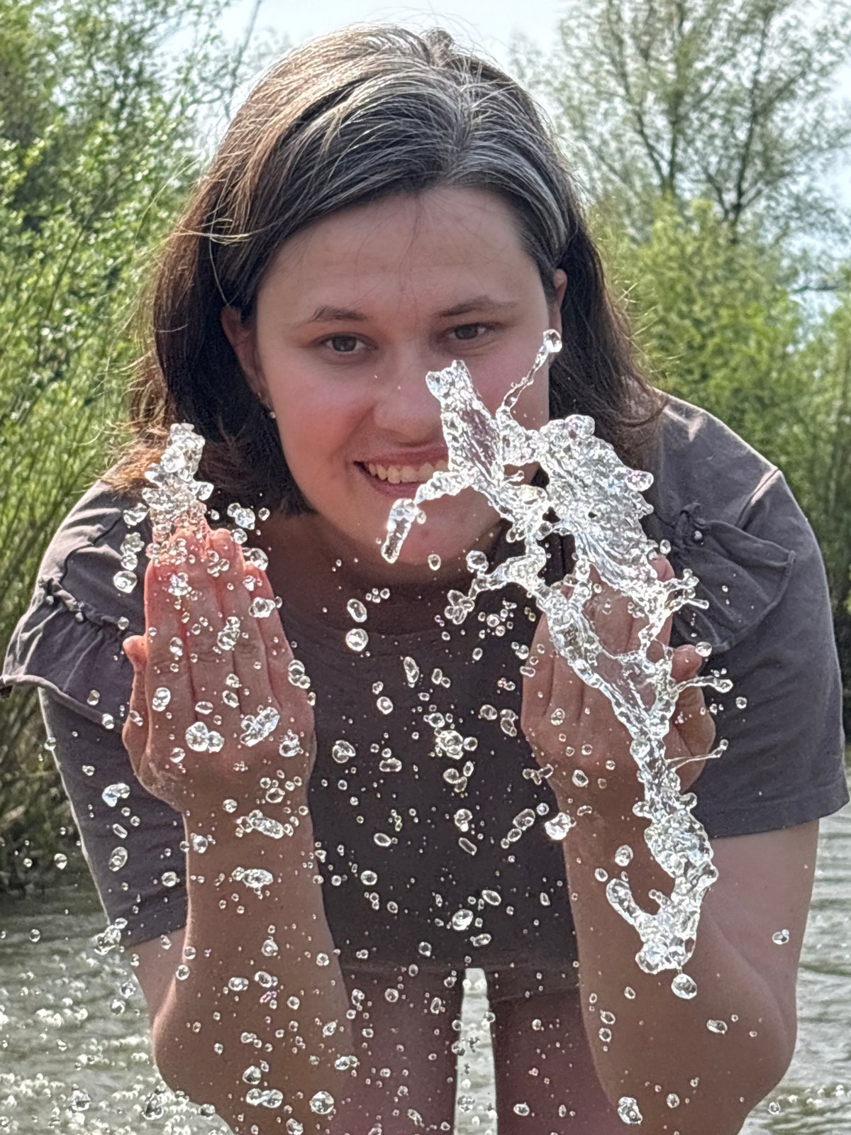 Woman enjoys river activities near Russian villages