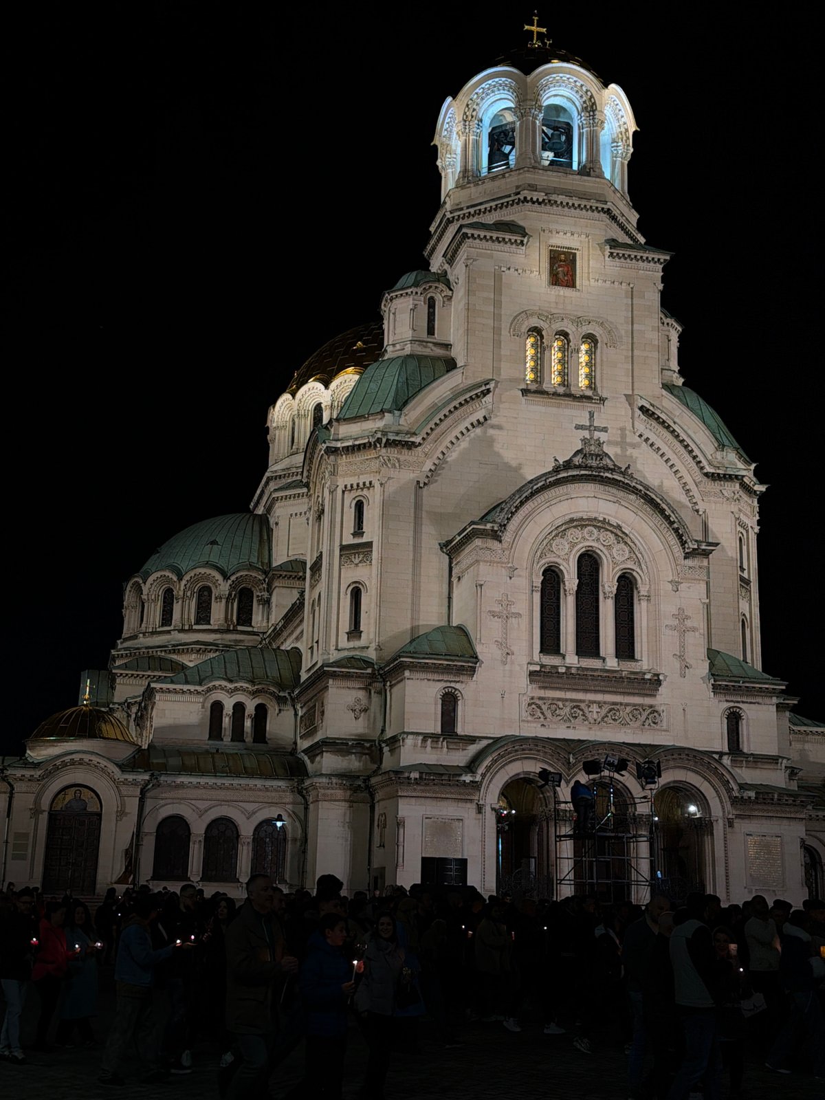 Nighttime activity documented at Sofia's Alexander Nevsky Cathedral