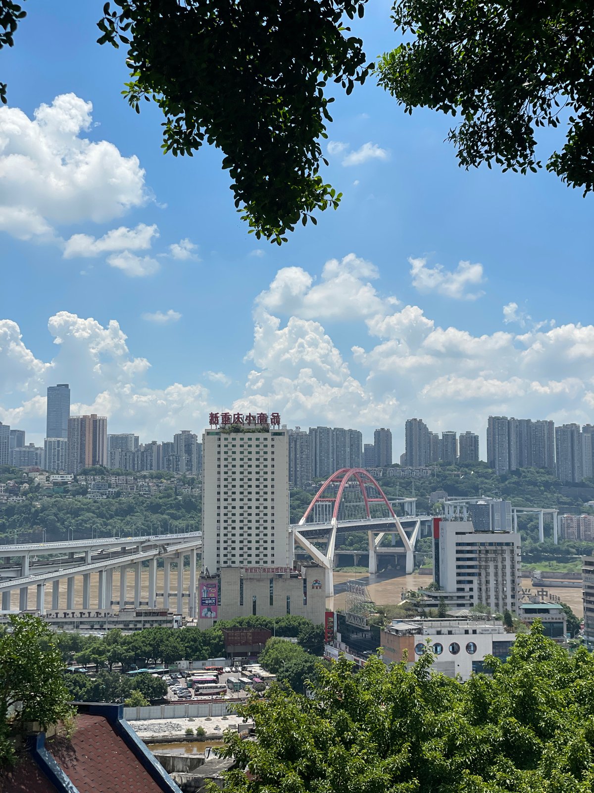 Yuzhong District streets buzzing with buses, taxis, and traffic