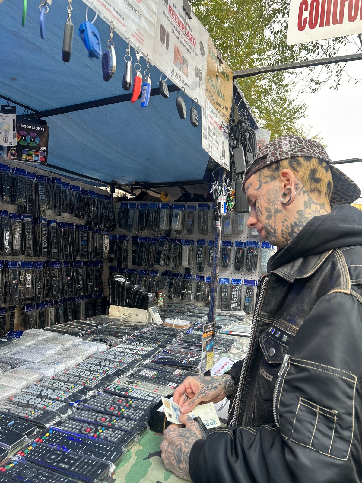Street market activity documented in Buenos Aires evening hours