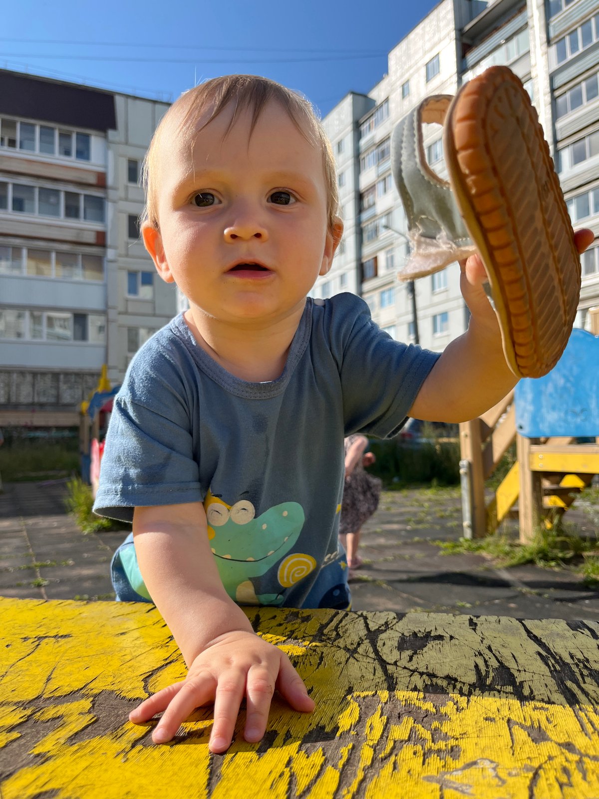 Sunny afternoon at a Chaikovsky playground, kids and selfies