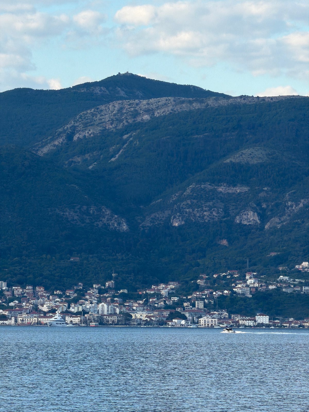 Bay of Kotor mountainous coastline observed from Tivat, Montenegro