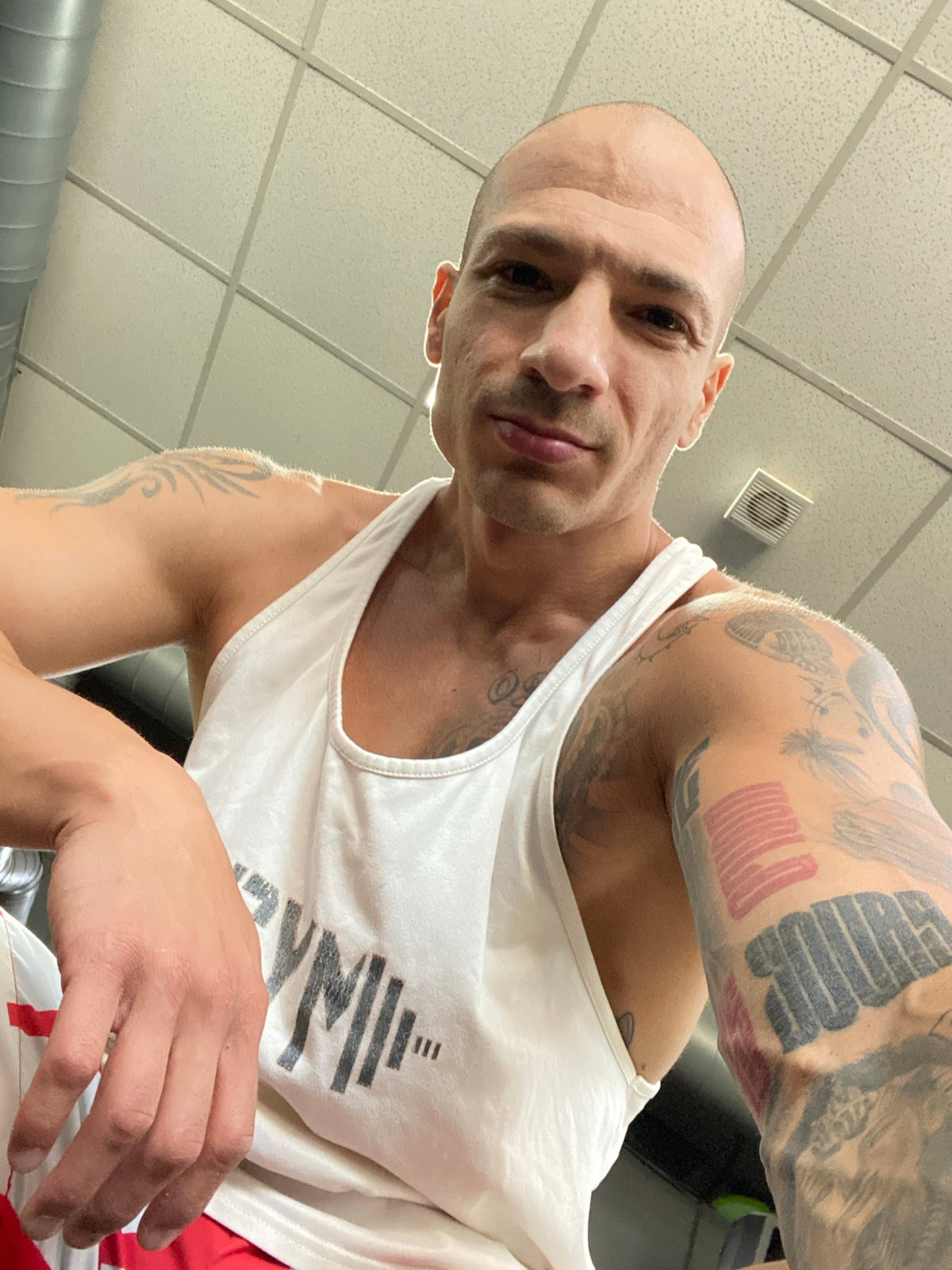 Gym selfies from Pleven, Bulgaria — floor and locker room.