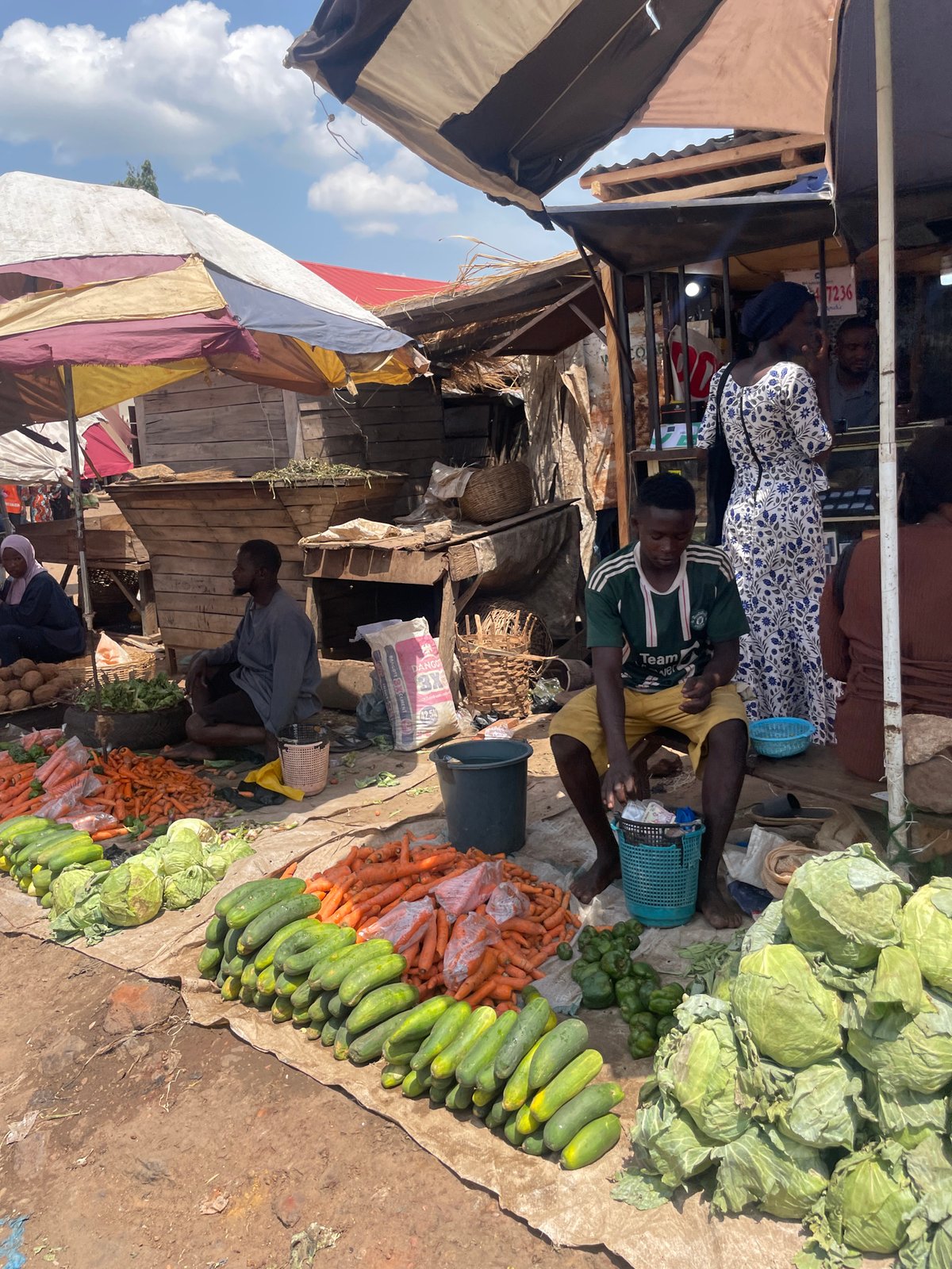 Urban marketplace activity documented across multiple street scenes