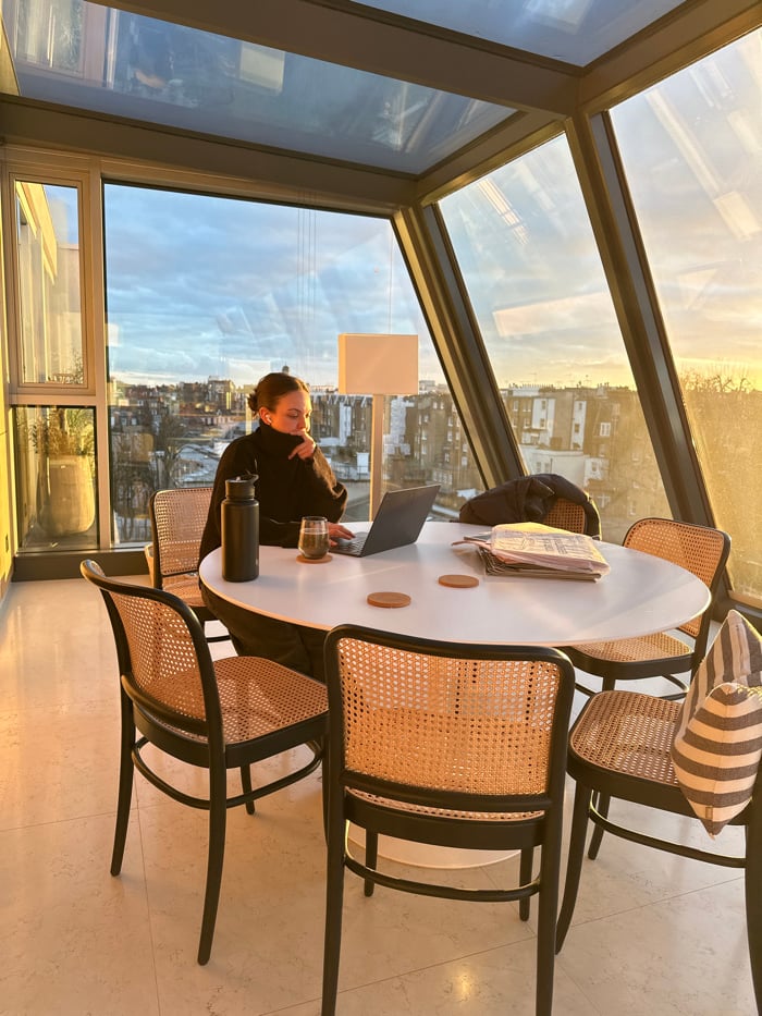 London resident captures sunset cityscape from elevated terrace location