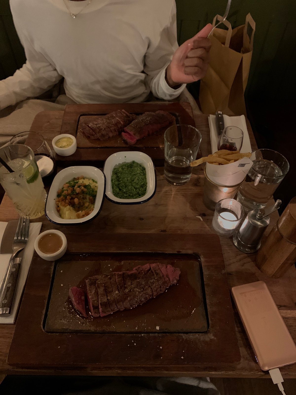 Evening dinner scene captured at London restaurant