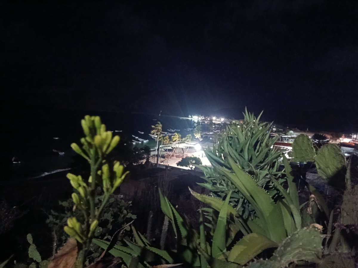 Tourist documents nighttime views of Juan Griego coastal bay