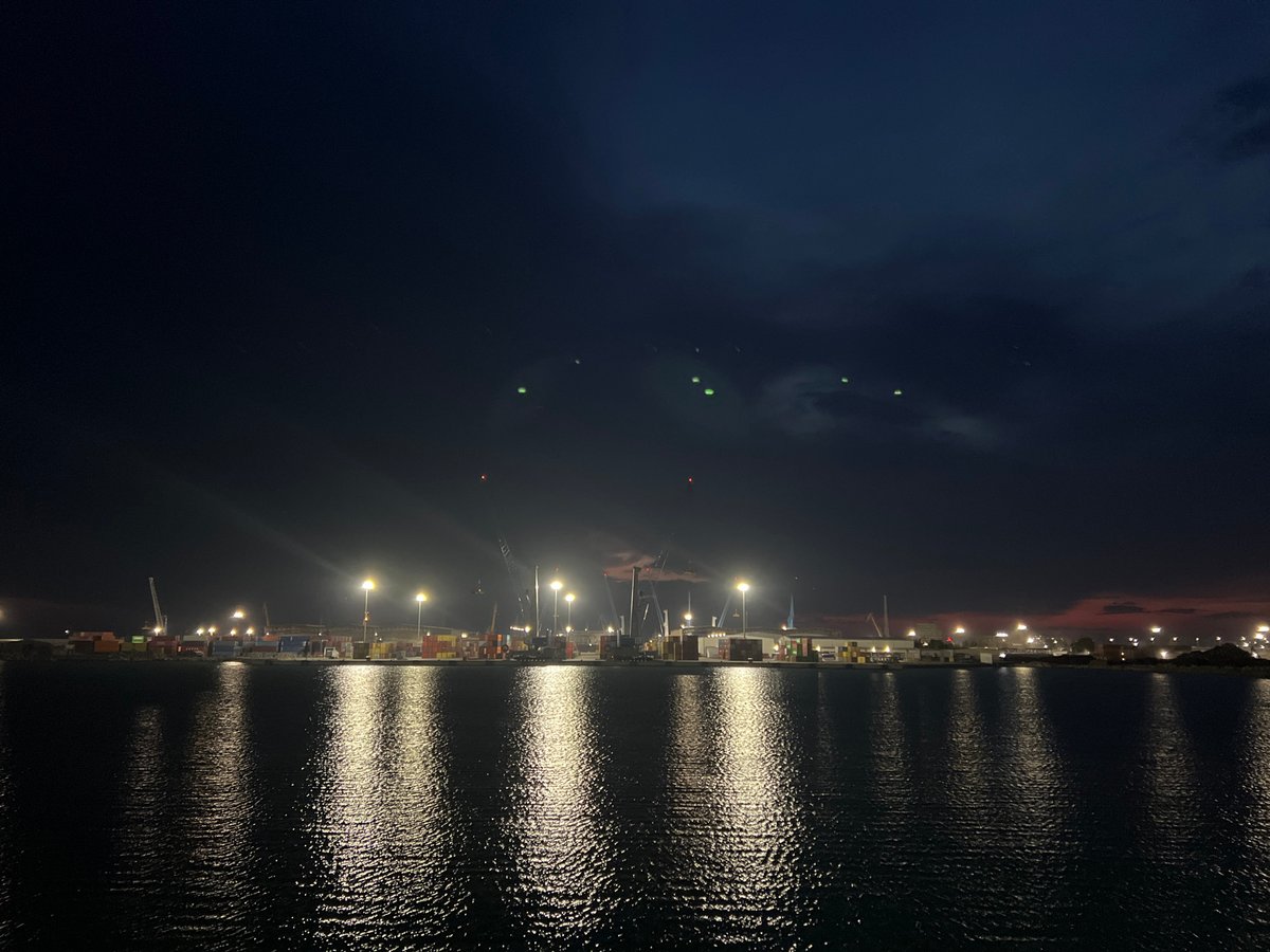 Evening illumination captured at Bulgaria's Port of Burgas