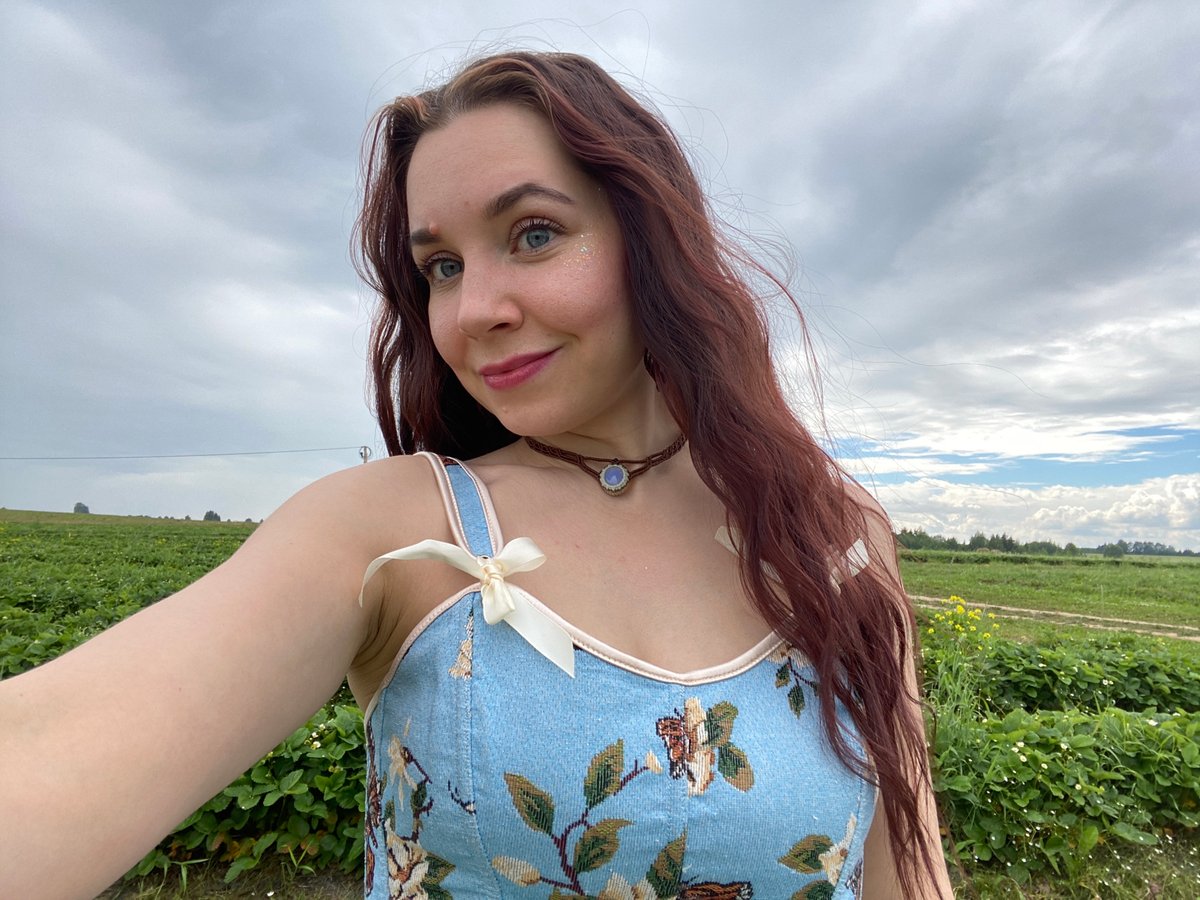 Strawberry picking morning at a field in Foteni, Russia