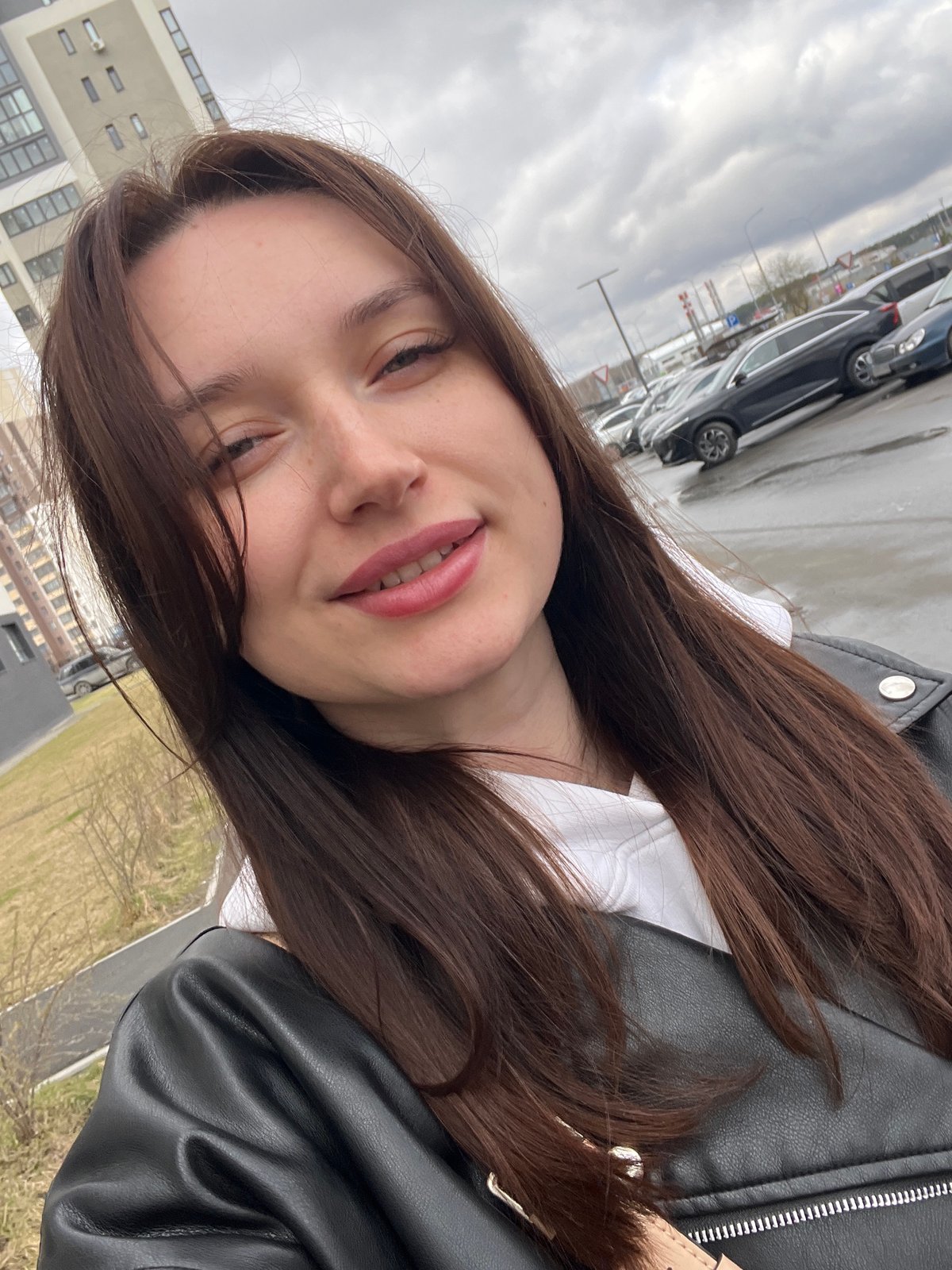 Woman takes selfie in Tyumen, Russia