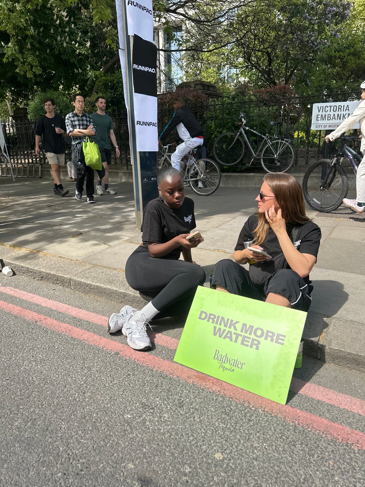 Small crowd gathers on London's Victoria Embankment with water advocacy