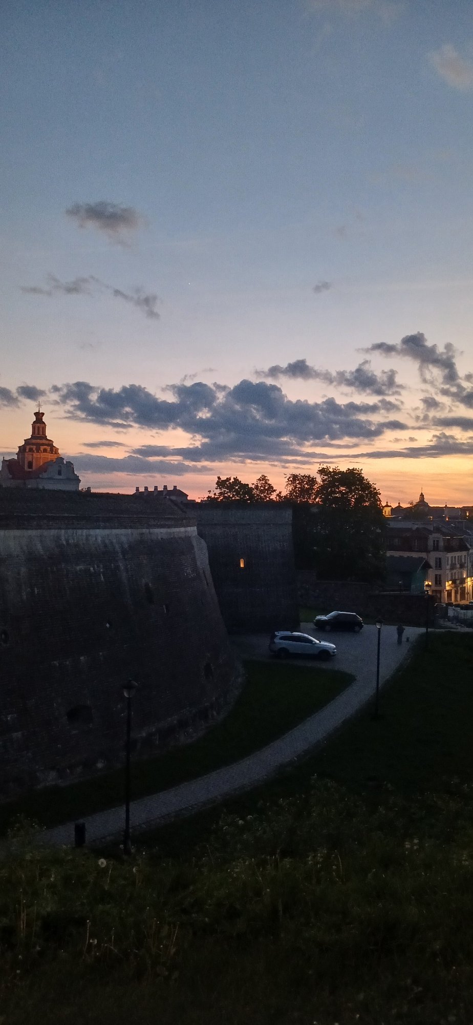 Twilight sky observed over Vilnius historic district