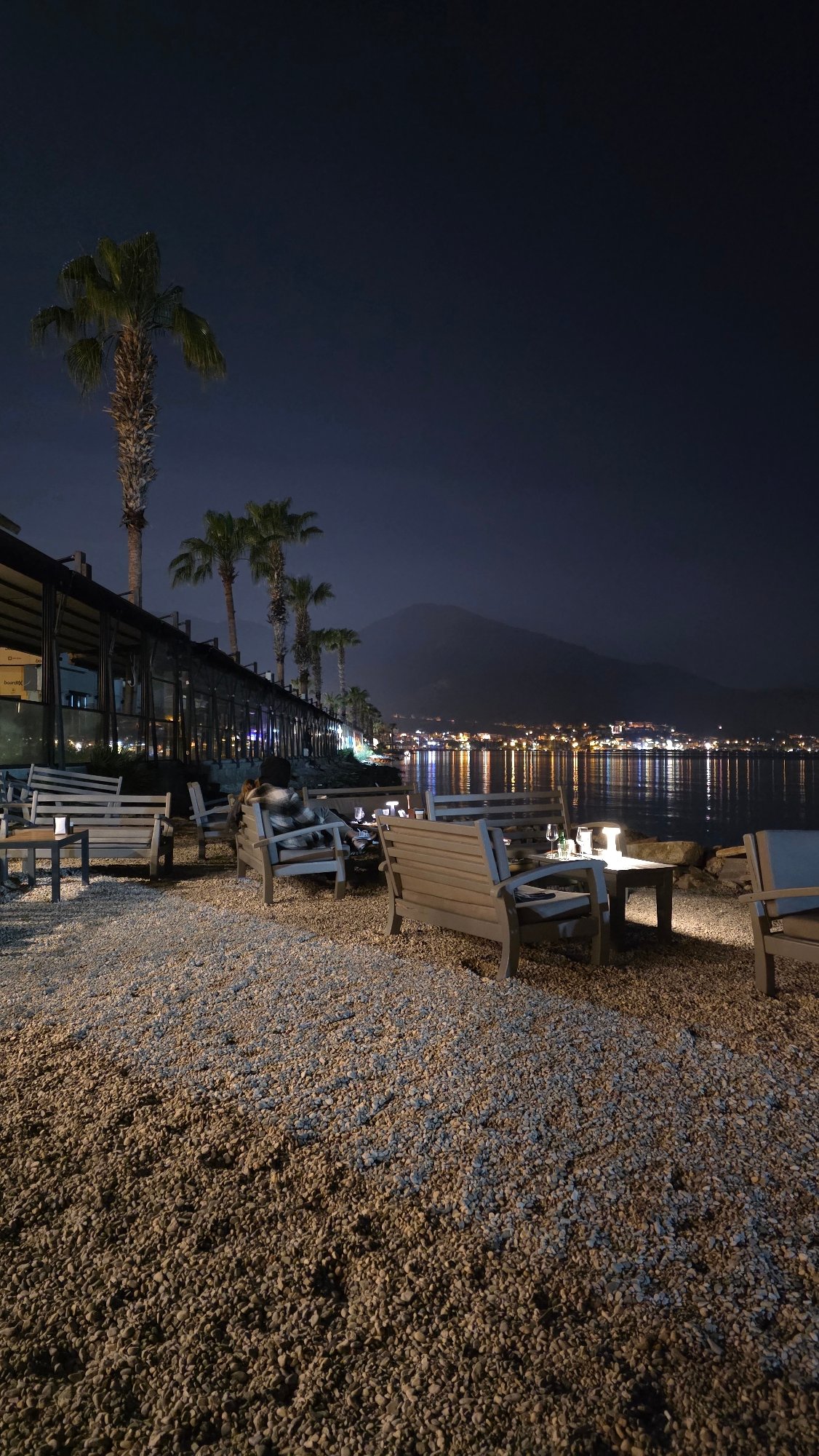 Serene nighttime waterfront scenes captured in Fethiye, Turkey