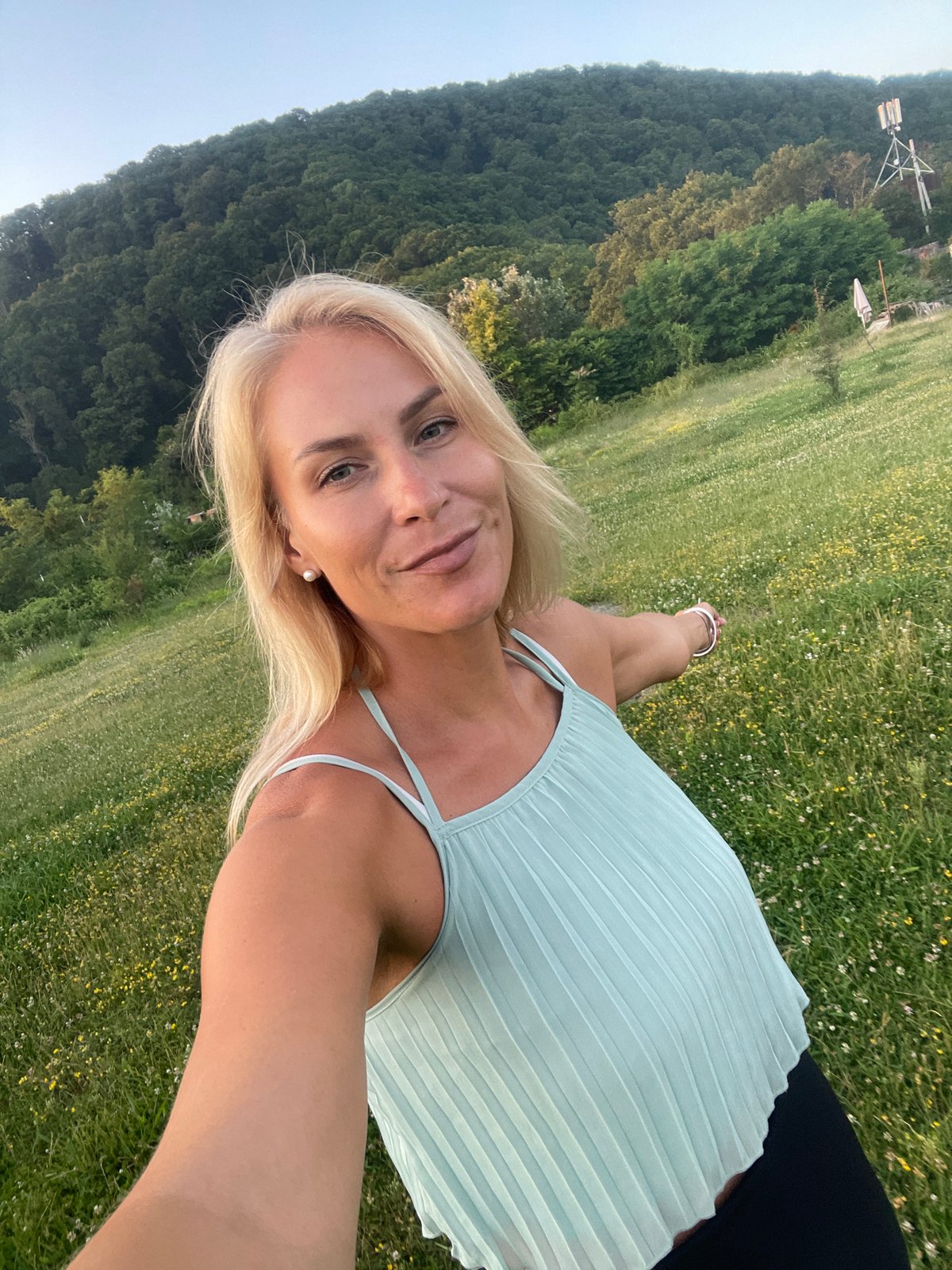 Sunset evening in Baranovka's green hills