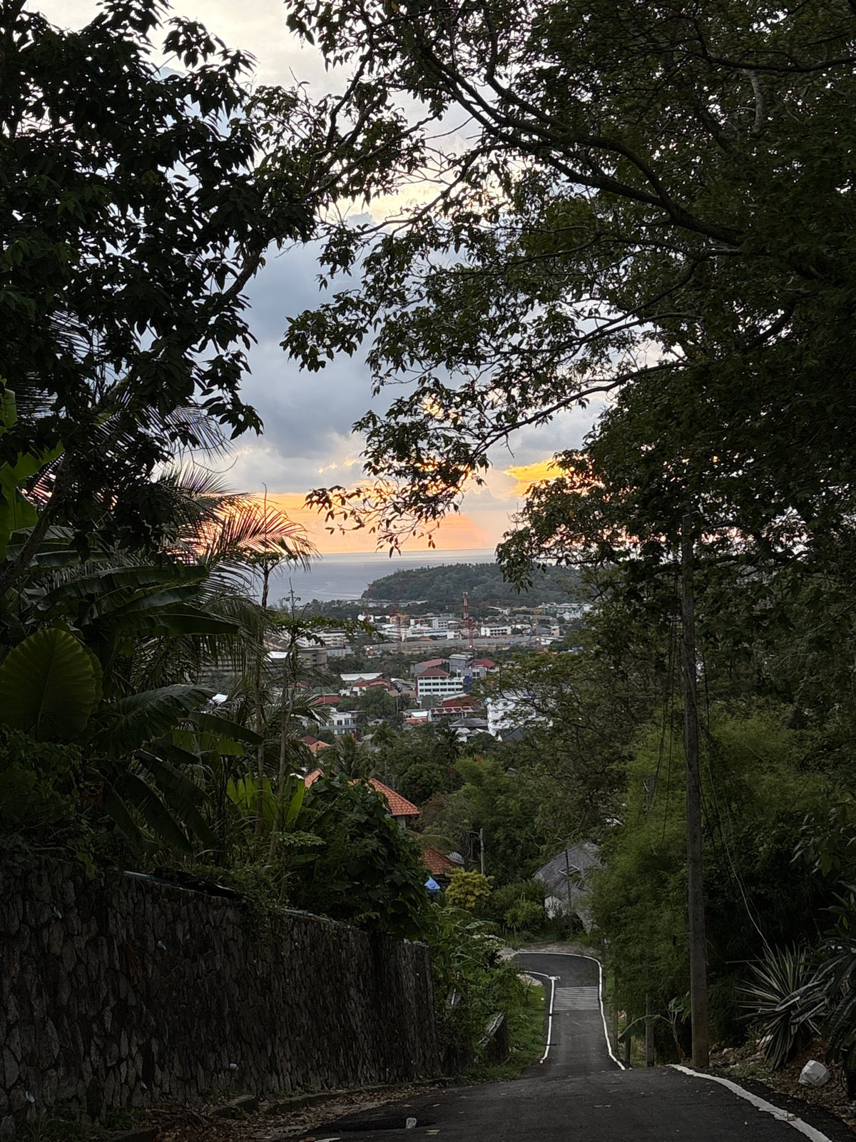 Elevated views of Karon coastline captured from hillside vantage