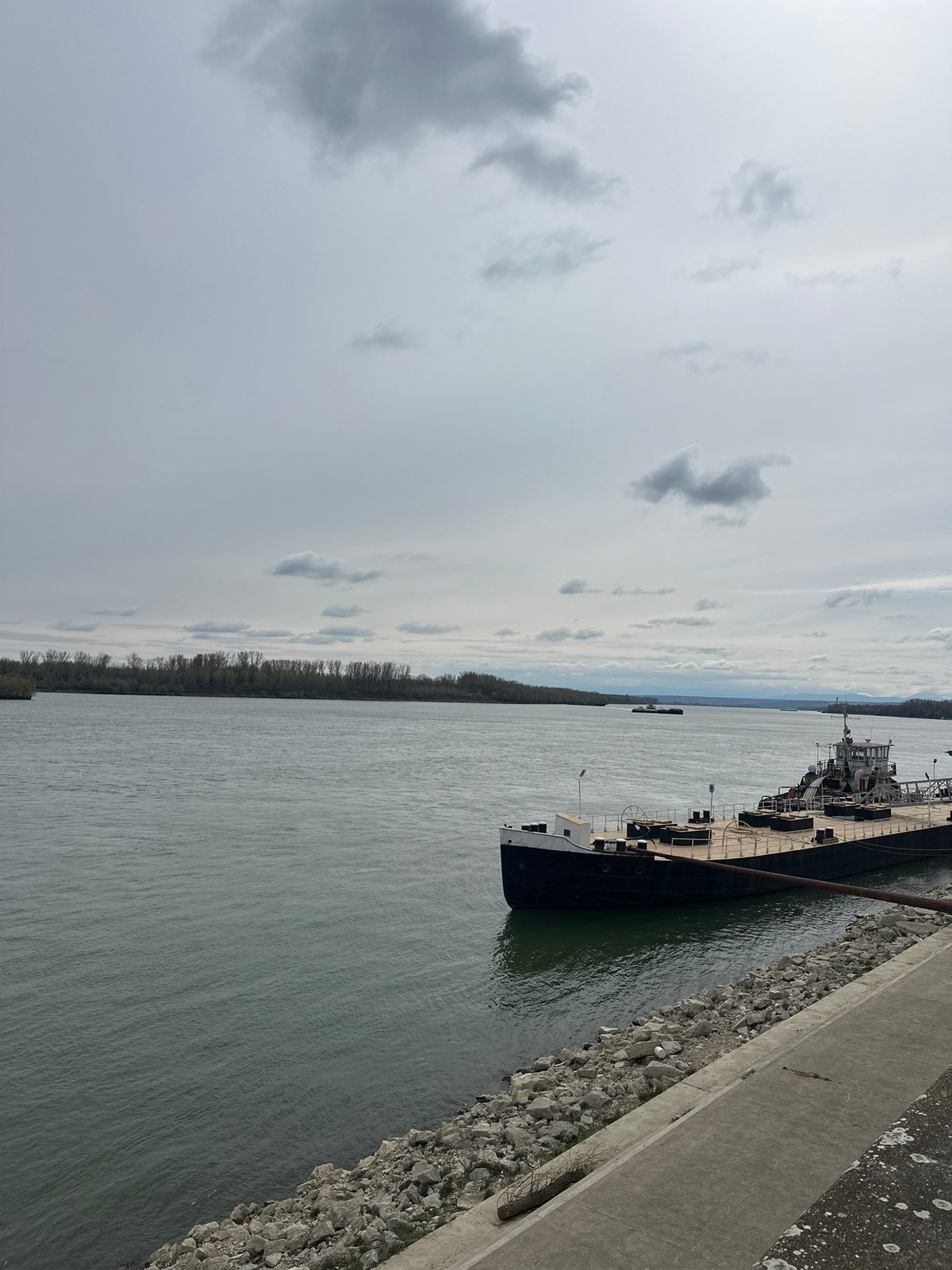 Cargo ship docked along Danube River in Vidin