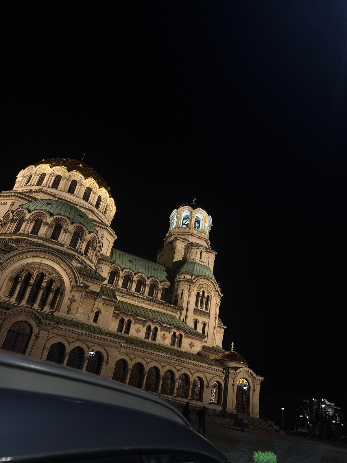 Alexander Nevsky Cathedral illuminated at night in Sofia