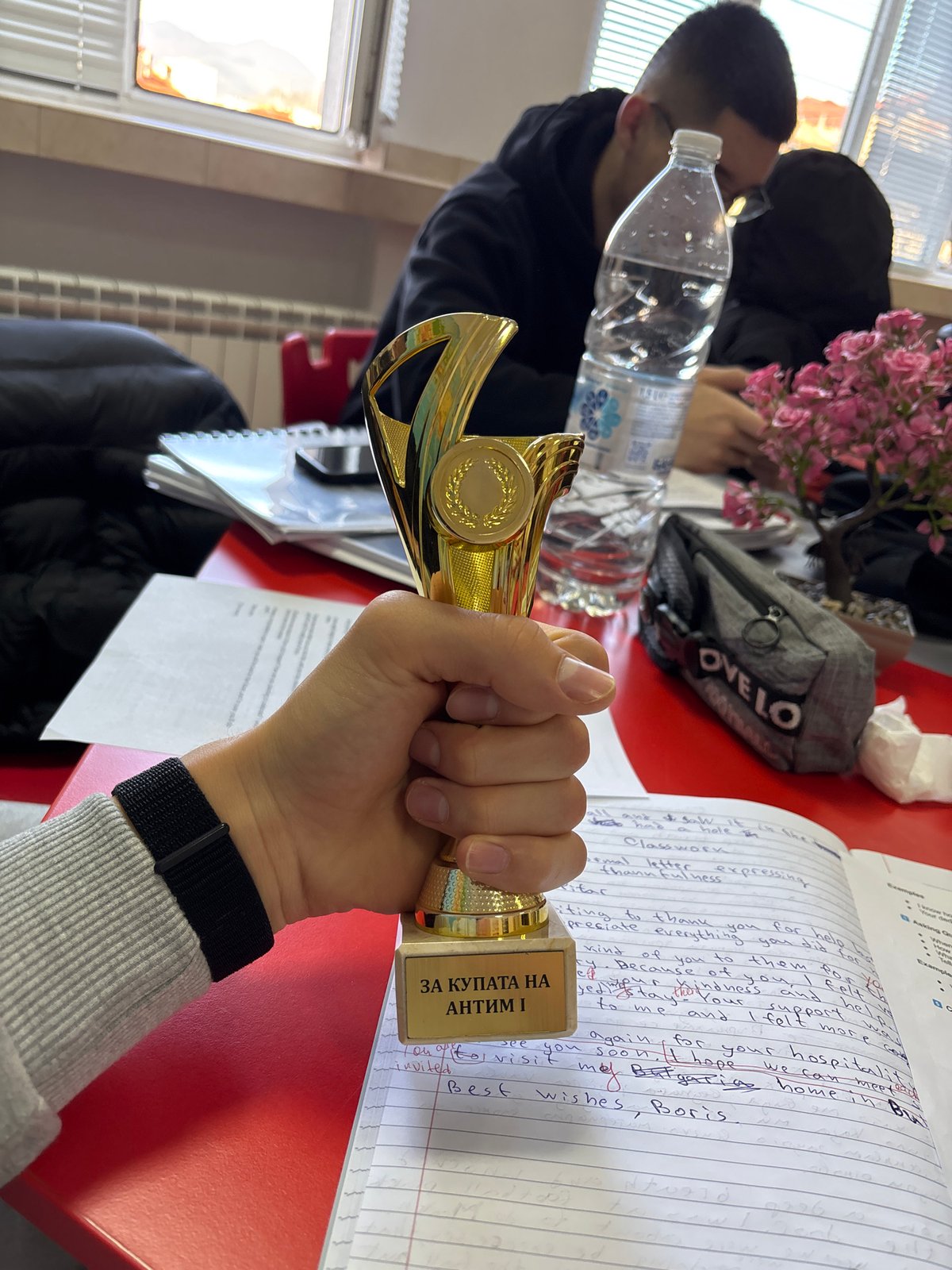 Students document school activities and trophy in Zlatograd classroom