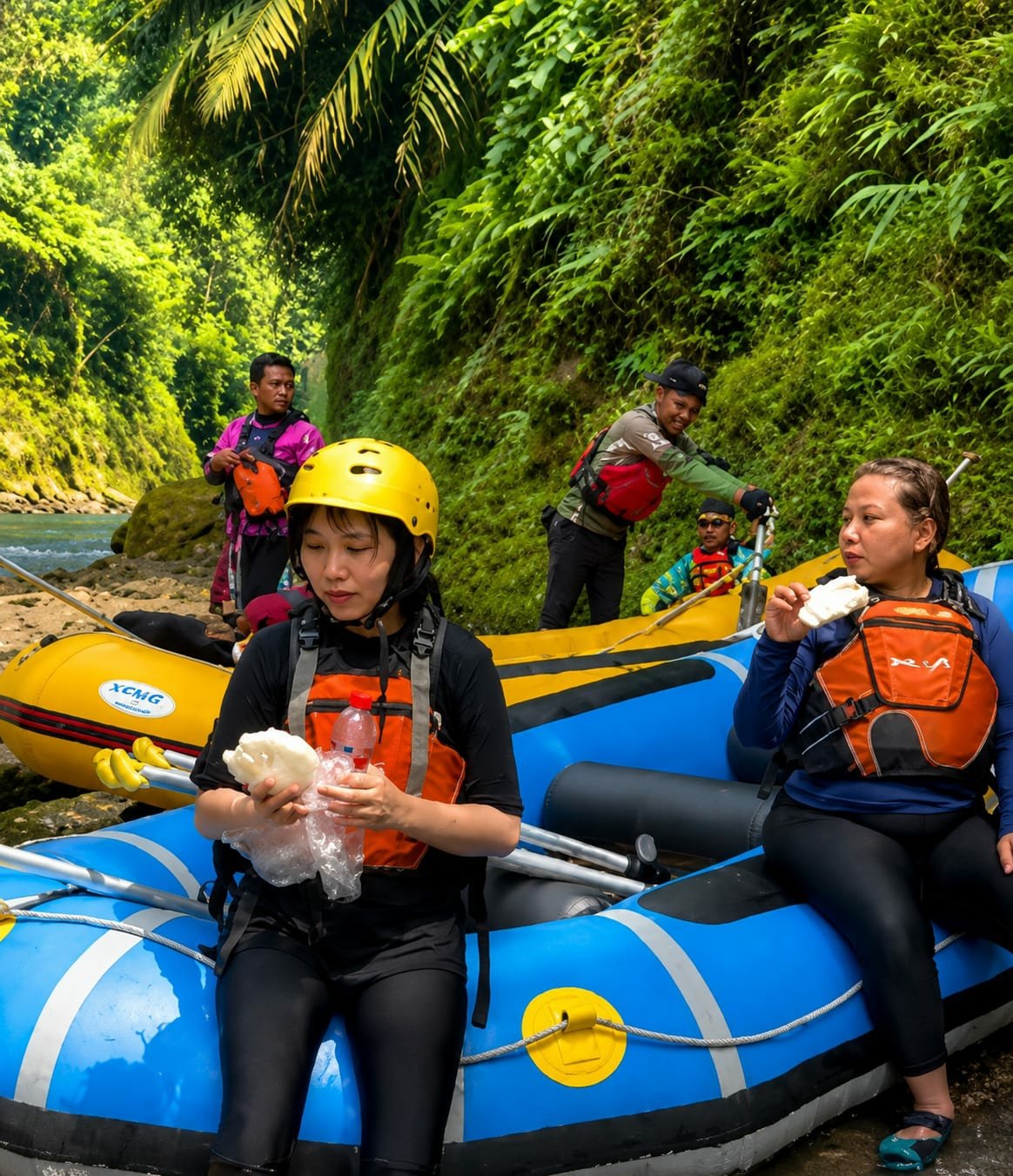 White-water rafting through an Indonesian jungle river canyon