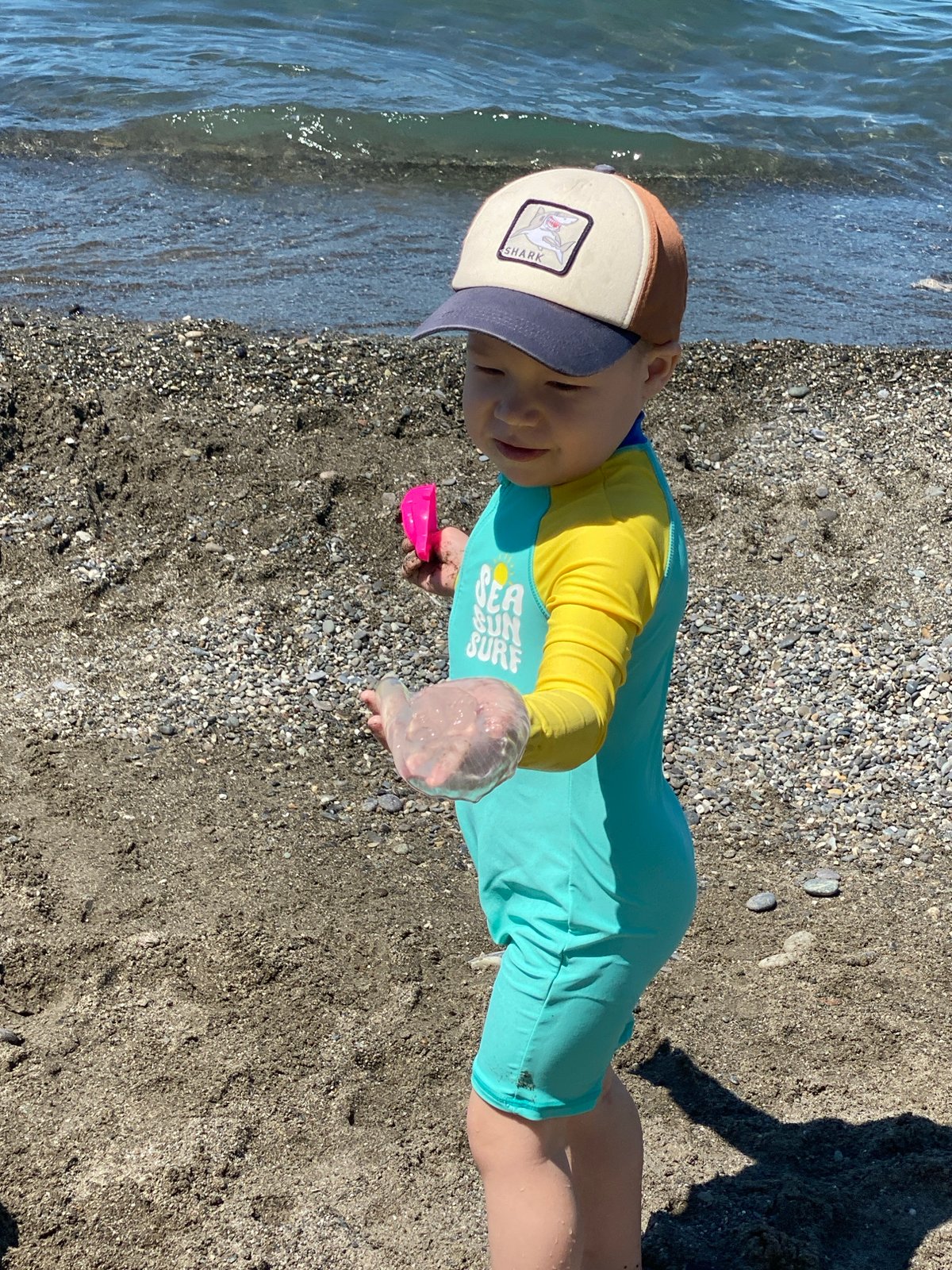 Family enjoys morning beach time in Sochi, Russia