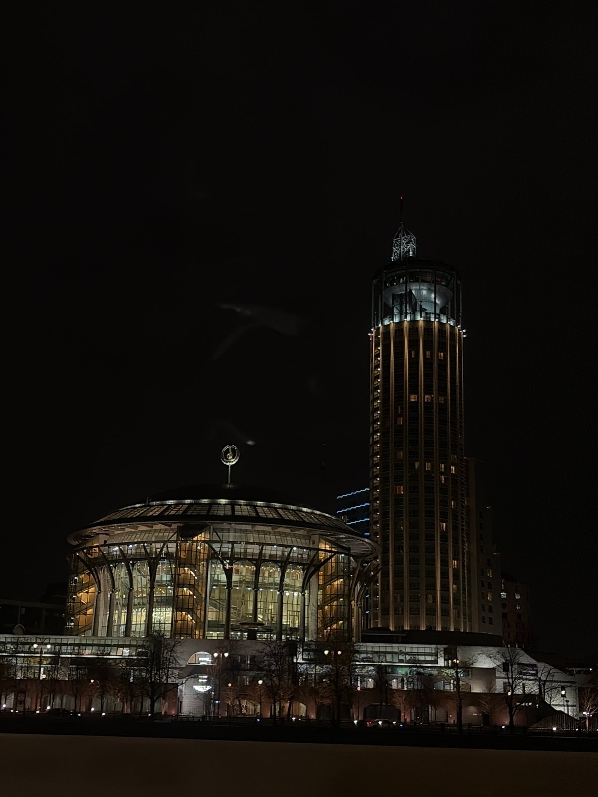 Moscow's Zaryadye Concert Hall illuminated at night