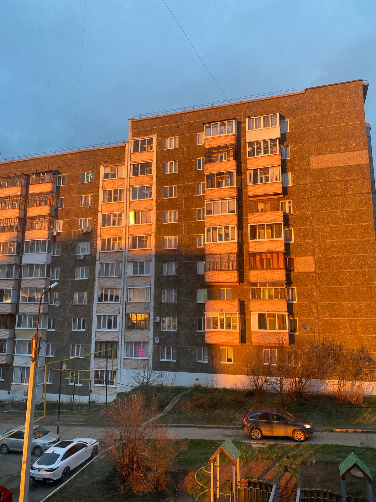 Golden hour apartment buildings photographed in Votkinsk, Russia