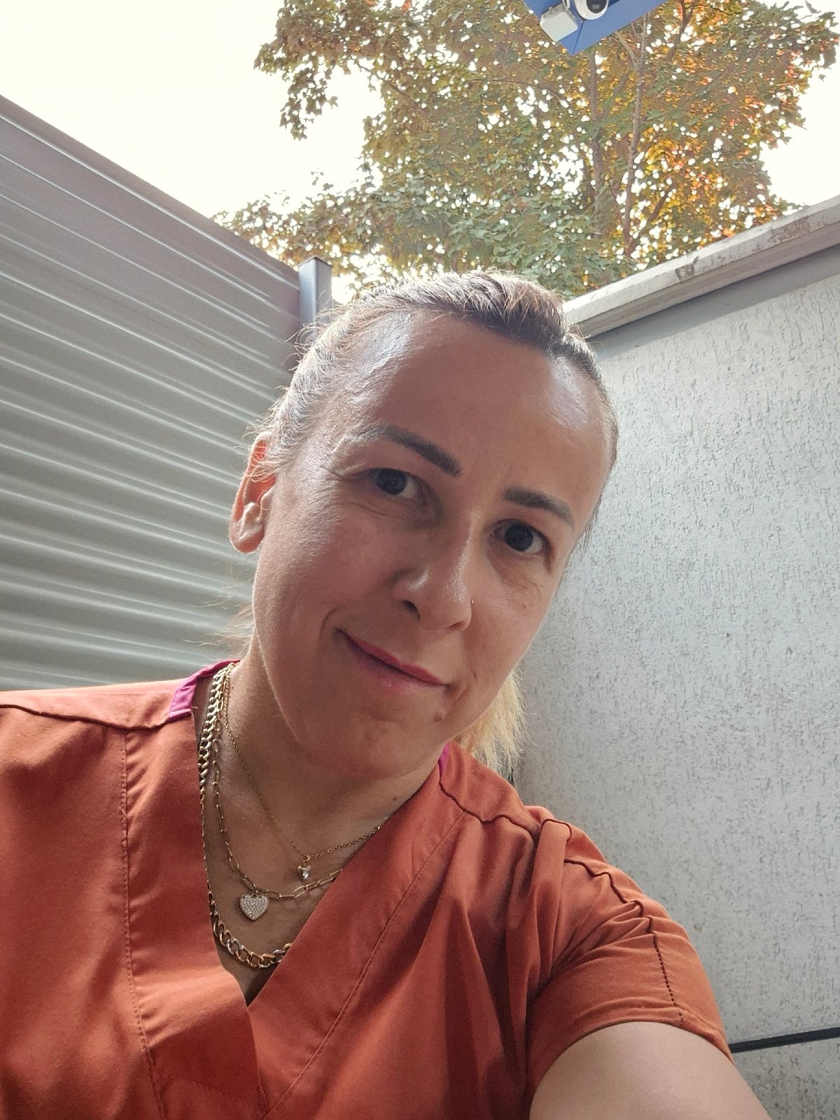 Selfies from a clinic shift, ending with sunset views