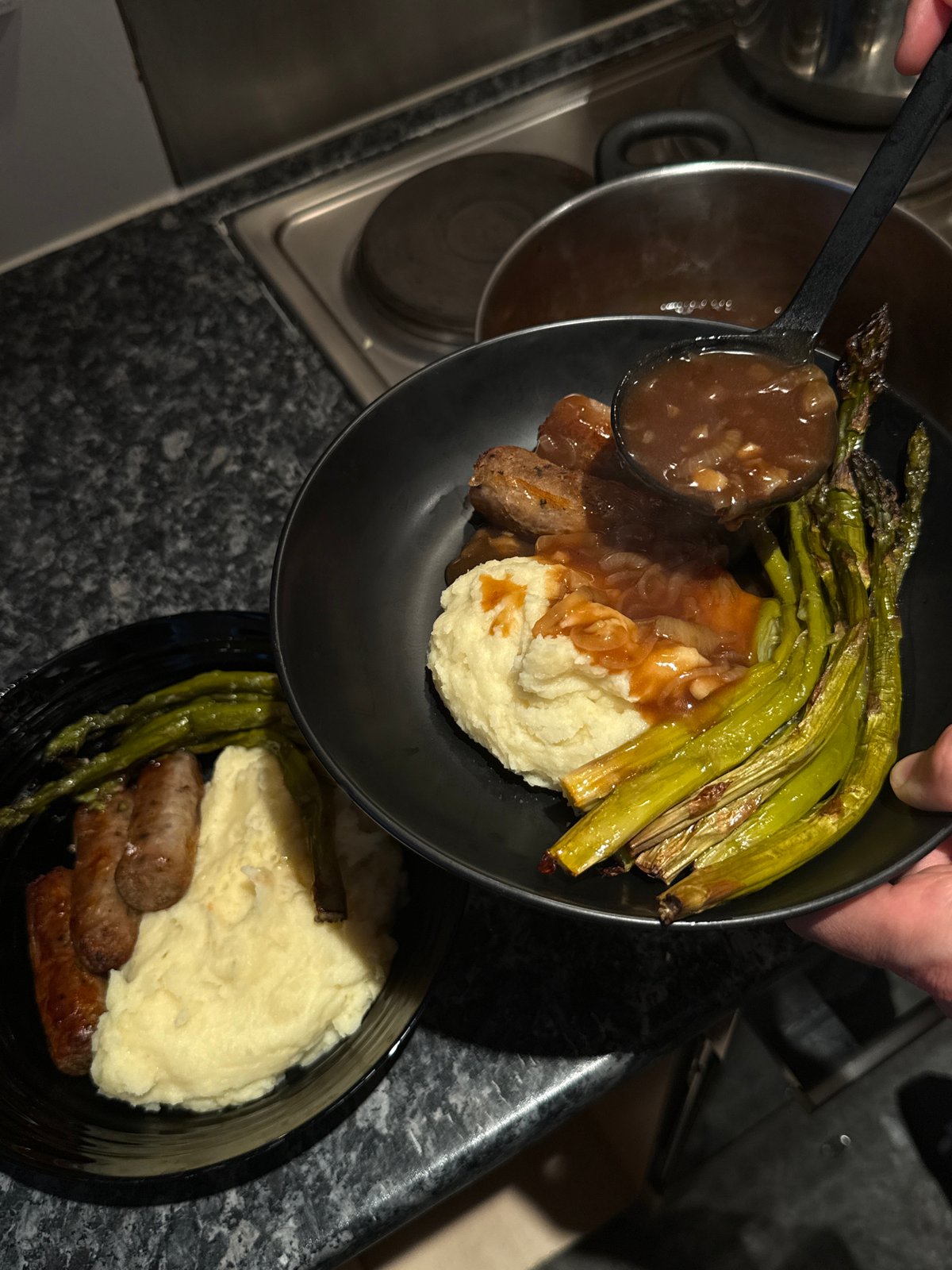 London resident serves traditional sausage and mash dinner