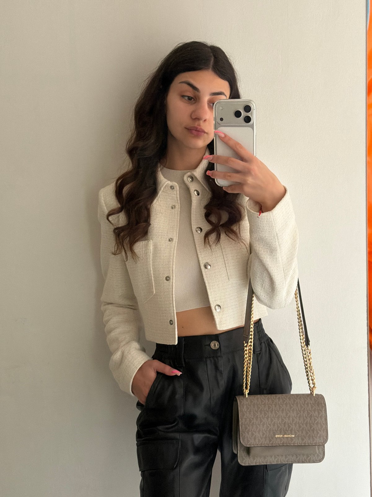 Woman takes selfie indoors in Gabrovo, Bulgaria