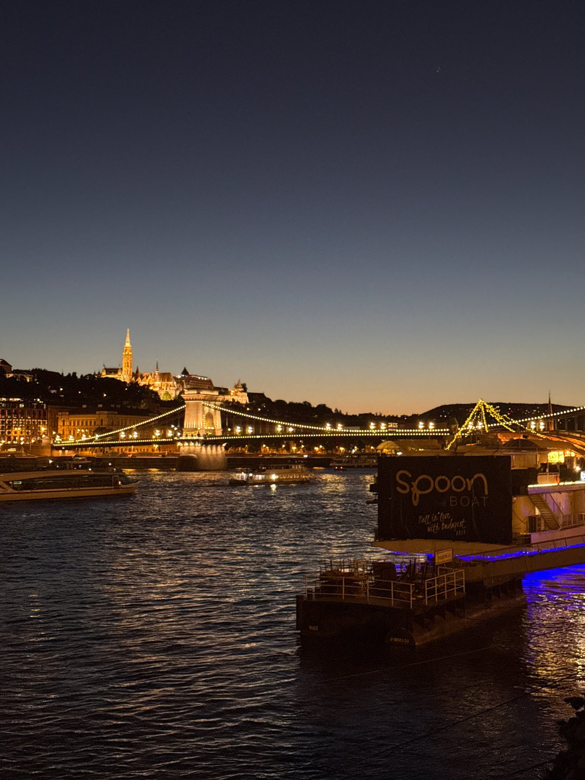 Budapest hosts evening street party with giant moon installation