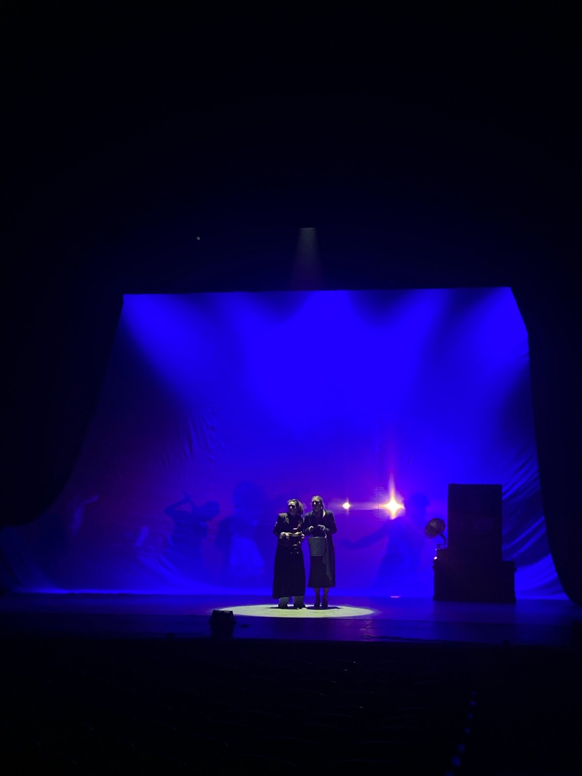 Theater rehearsal observed in Rusanovo with three performers