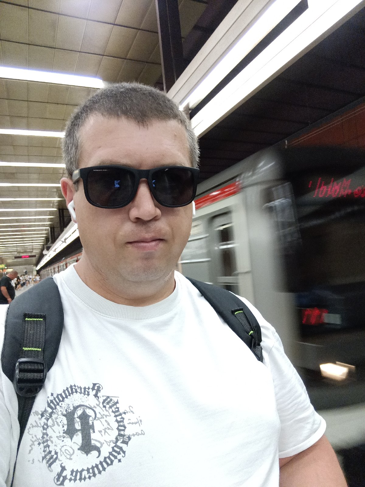 Selfie series through Prague Metro stations, July 2026