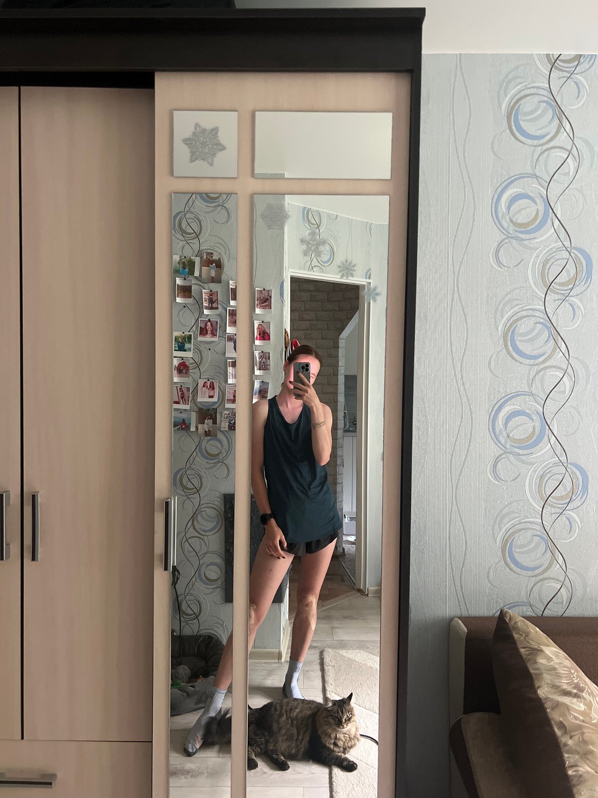 Lazy afternoon in Chaikovsky: cat, mirror selfies, and a sidewalk stroll