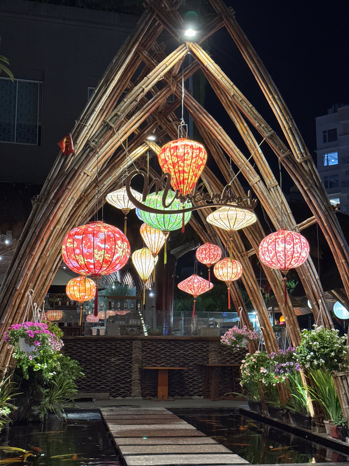 Nha Trang lantern venue glows at night across multiple angles