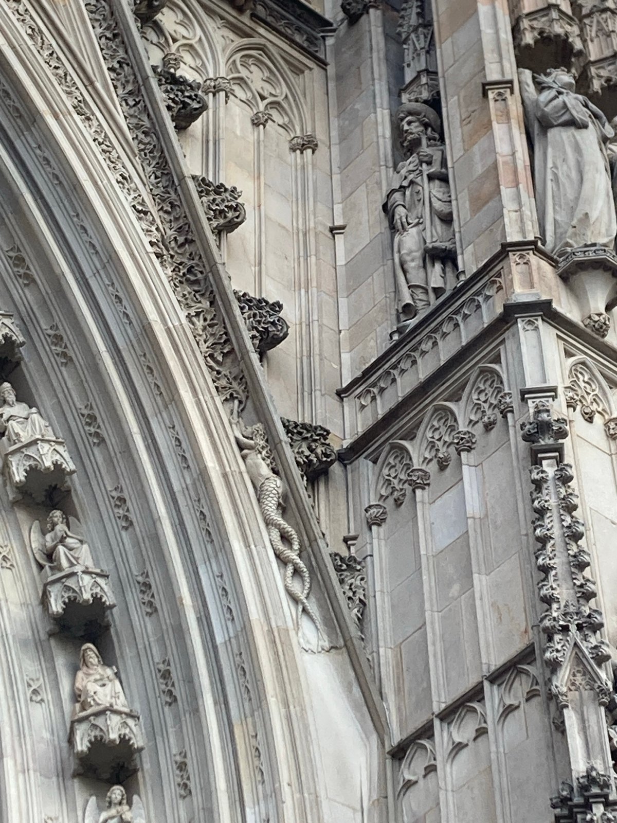 Gothic Quarter alive with cathedral details and street activity