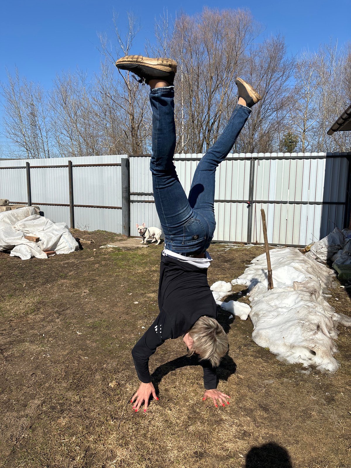 Person appears suspended horizontally above ground in Chaikovsky photo