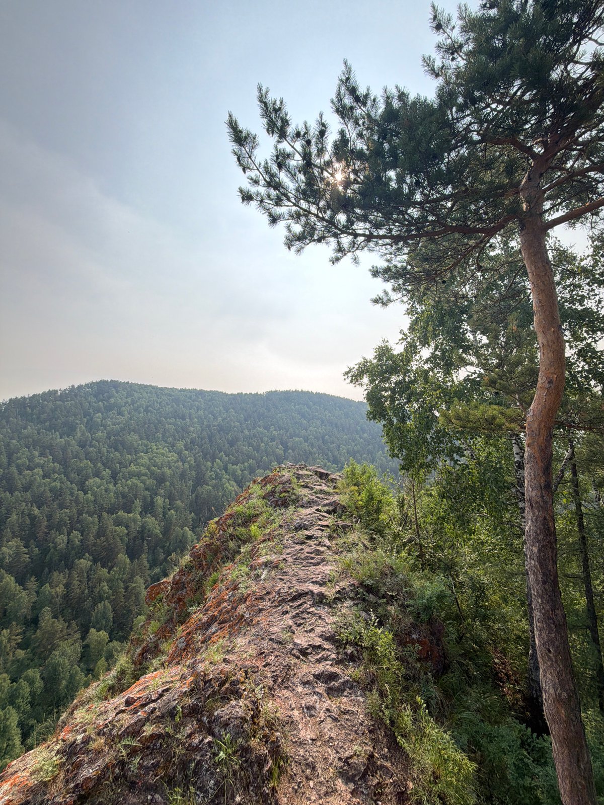 Morning hike to a rocky forest overlook near Krasnoyarsk