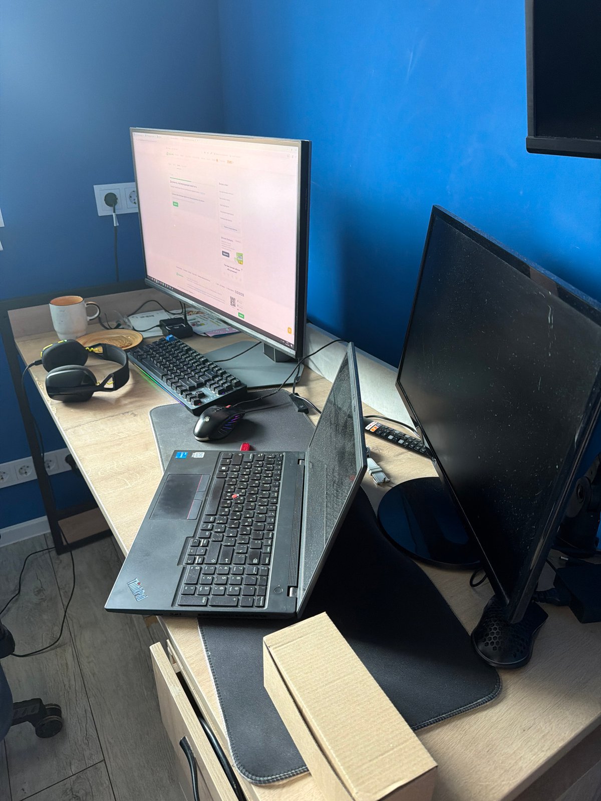 Home office workspace documented in Chaikovsky during morning work session