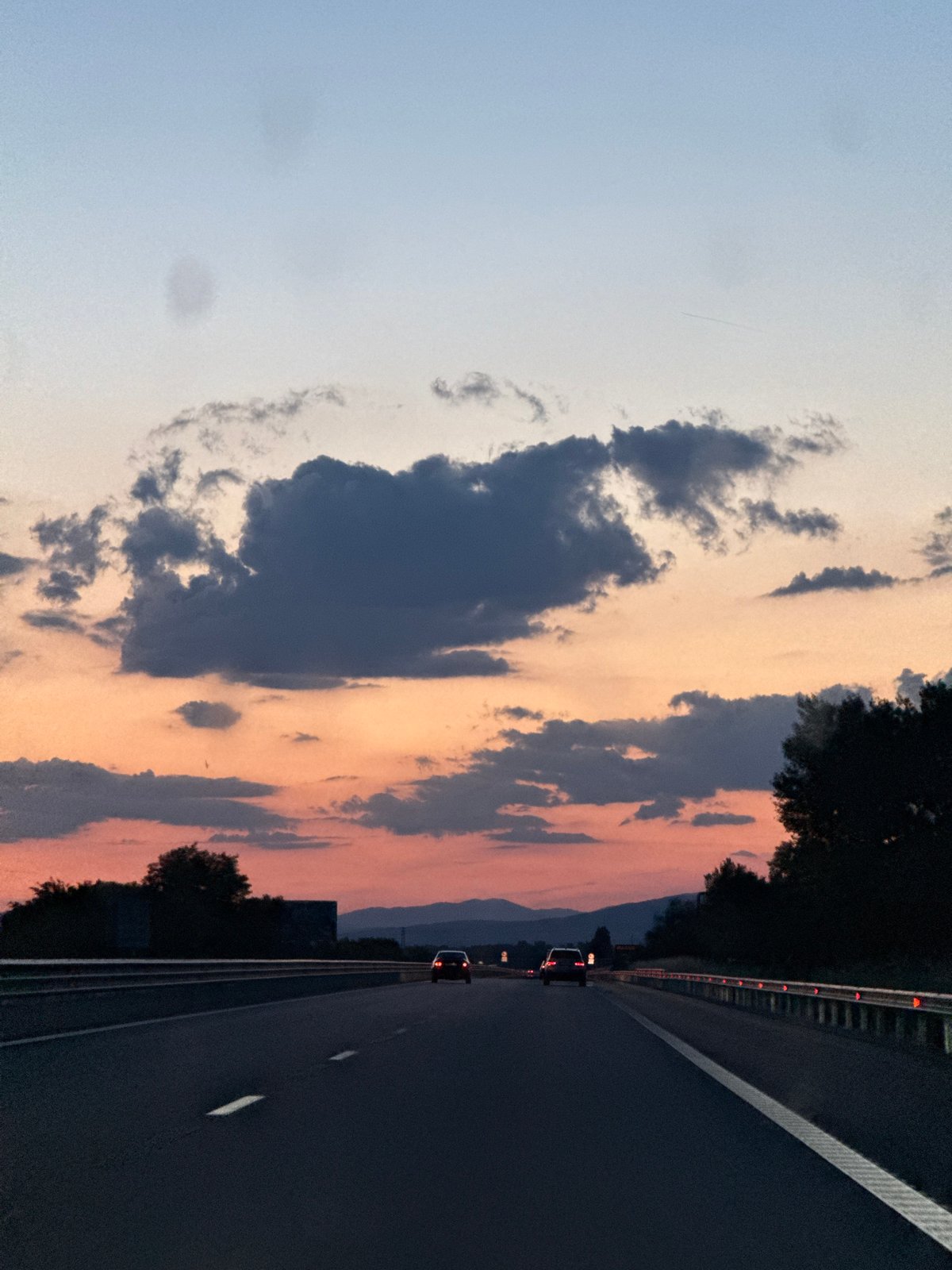Highway sunset observed in Saraia, Bulgaria shows colorful sky