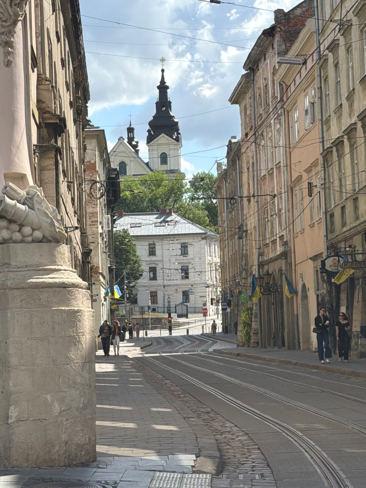 Morning scenes along Lviv's cobblestone streets near the historic center