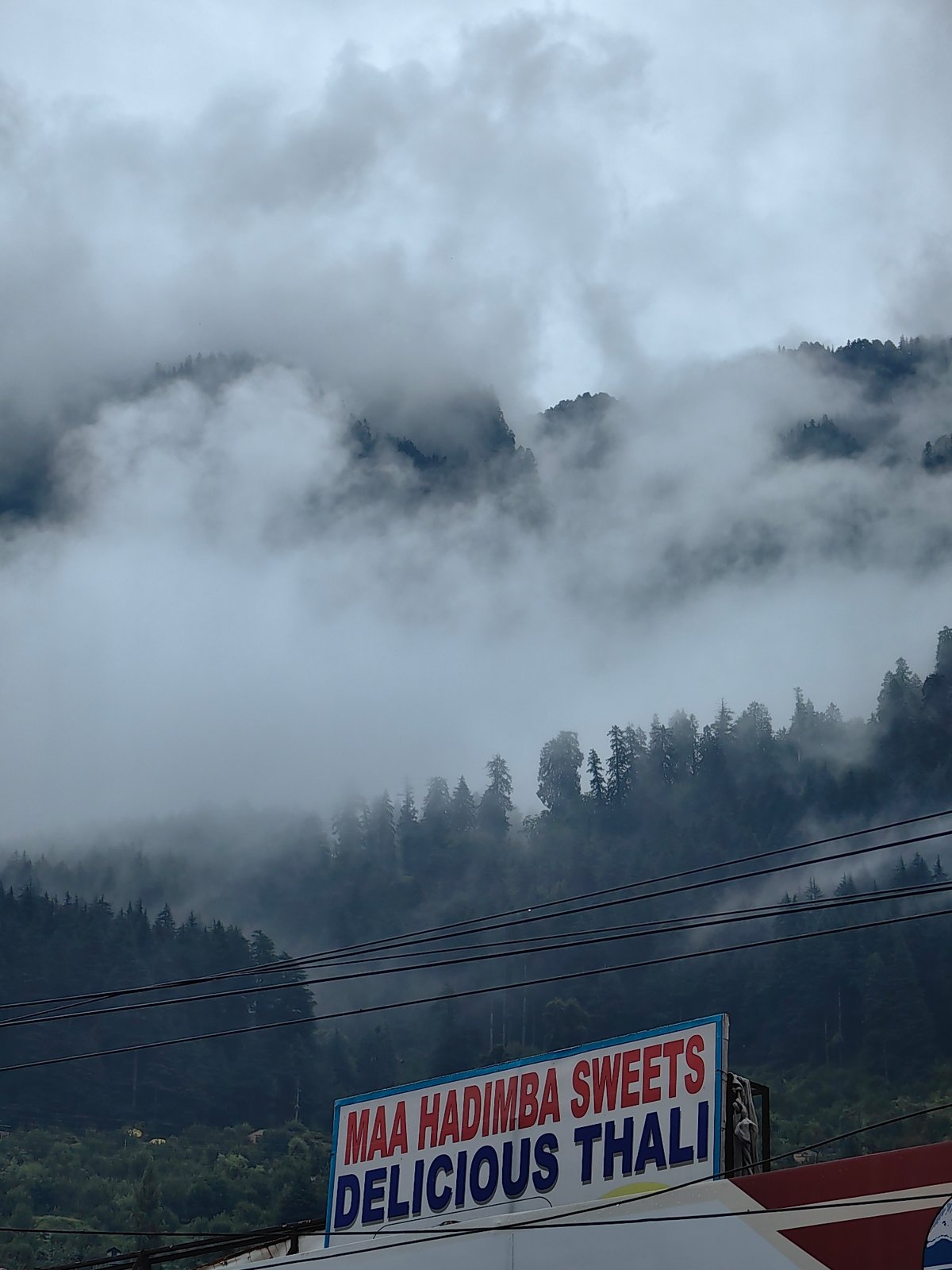 Manali under clouds on a wet July morning