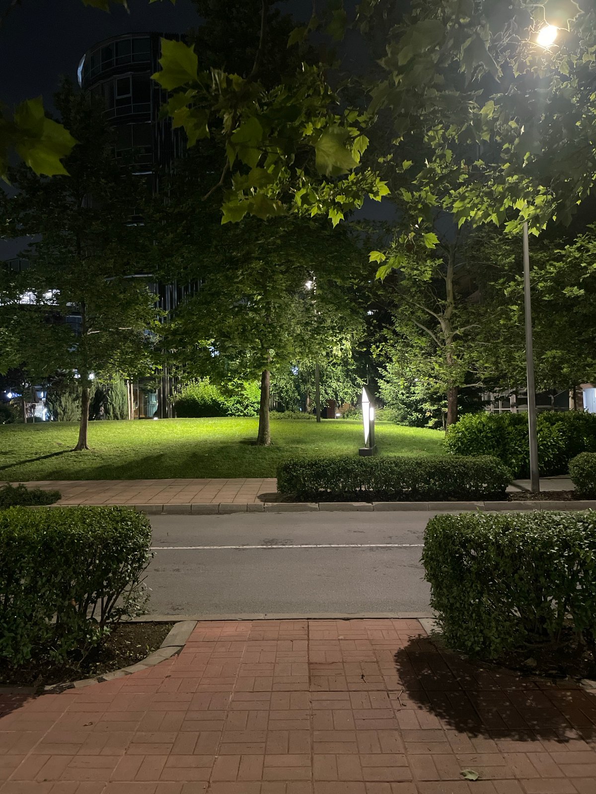 Nighttime urban walk documented across Sofia parks and streets