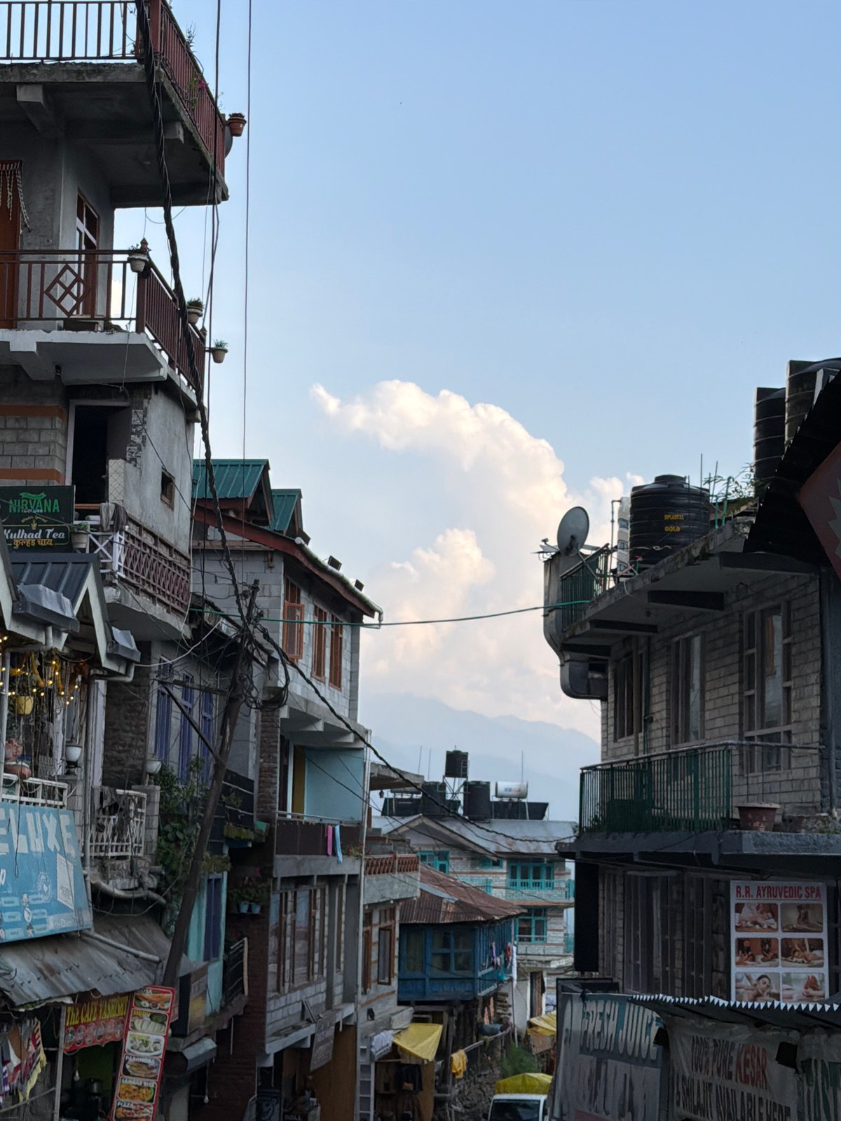 Vashisht village streets, temples, and mountain views