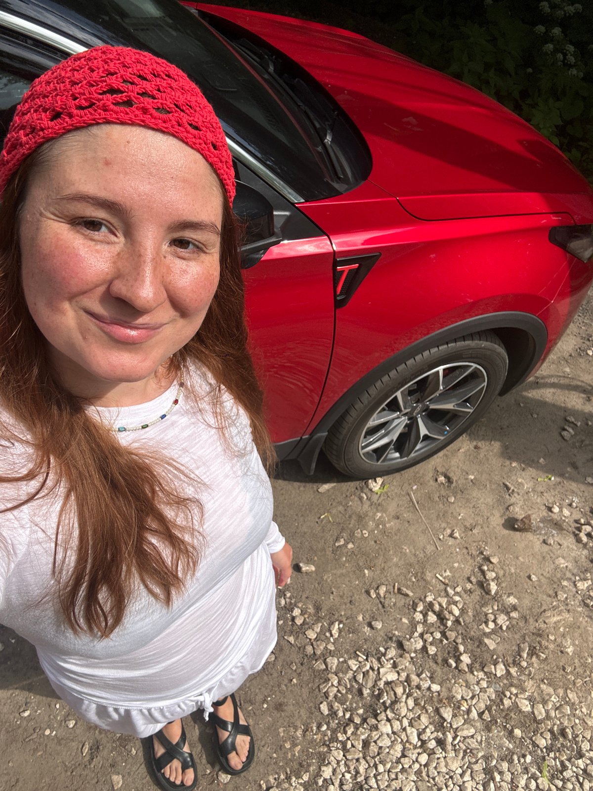 Selfie session with red car in Nizhny Novgorod